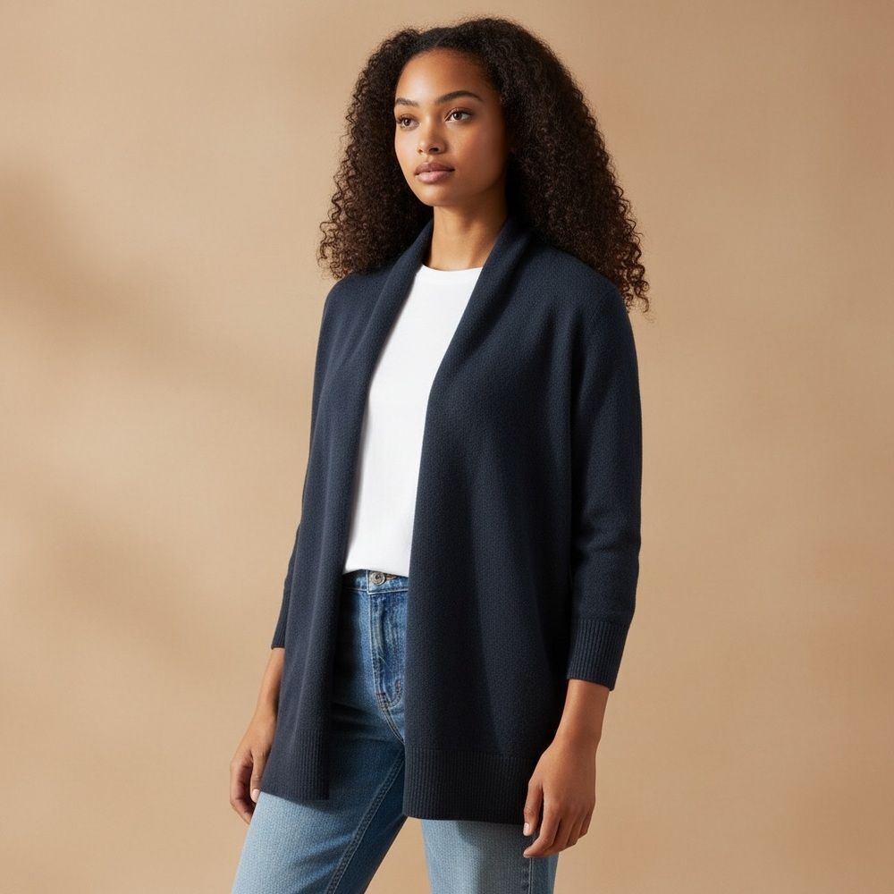 CAbi Victoria Open Cardigan Sweater Blue Women's M Longline Keyhole Back